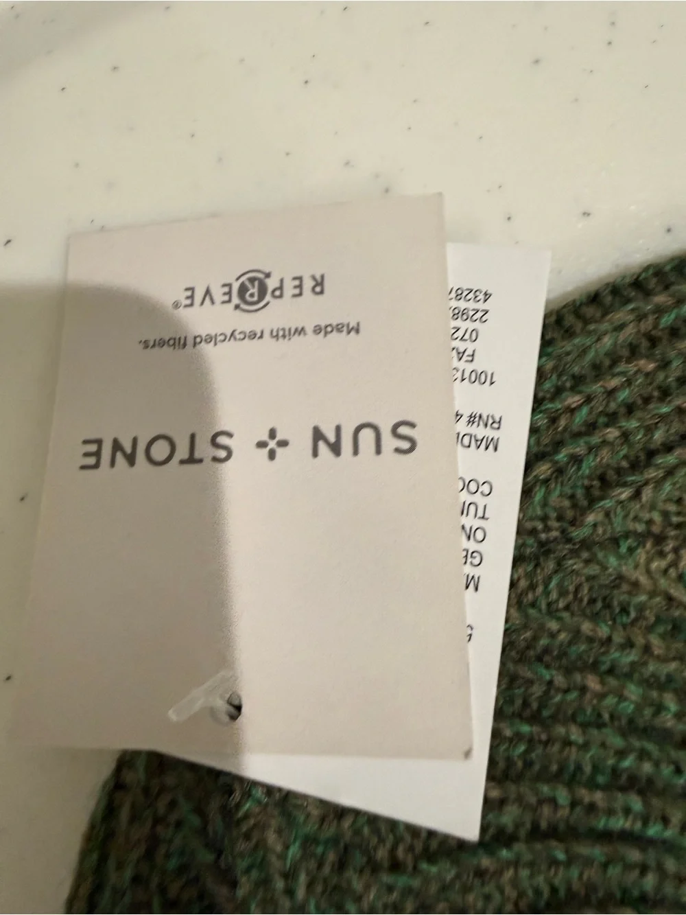 New Sun + Stone Olive Green Knit Beanie with Blue, White & Green Plaid Scarf
